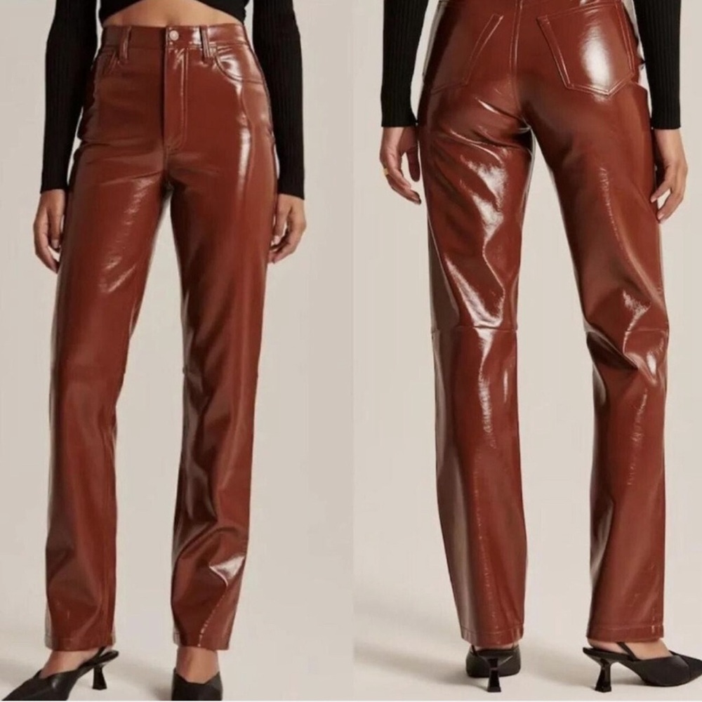 NWT Abercrombie & Fitch 90s Straight Ultra High Rise Brown Leather Pants